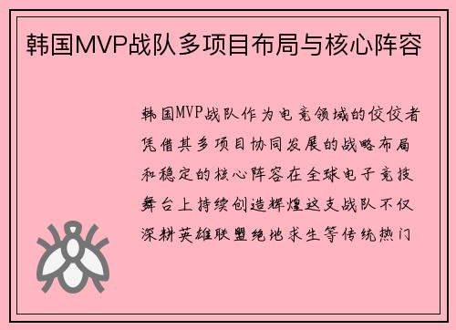 韩国MVP战队多项目布局与核心阵容